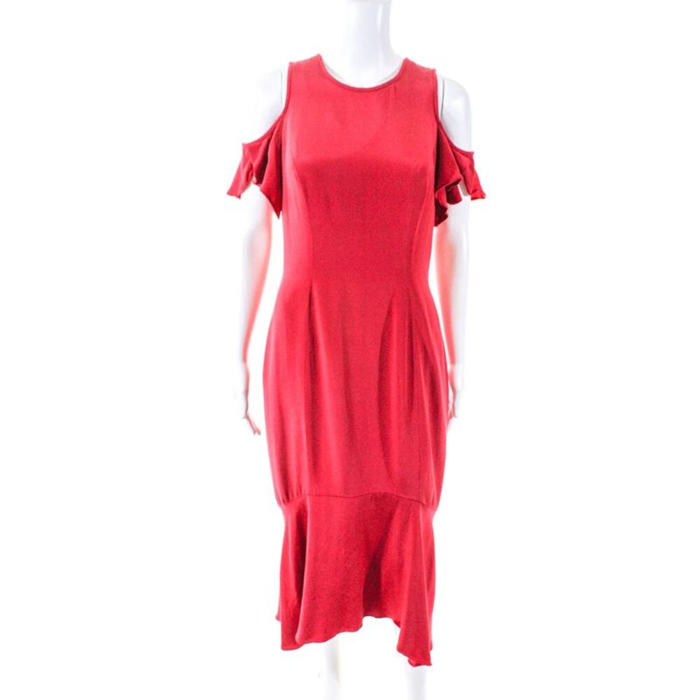 Theia Womens Geranium Ruffle Dress Red Silk Size 8 11309213